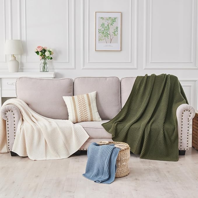 Douceur Brown Throw Blanket for Couch, Soft Chunky Cable Knit Throw Blanket, Classic Fisherman's Rib Stitch Pattern Throw for Living Room Gift, 50"X60"
