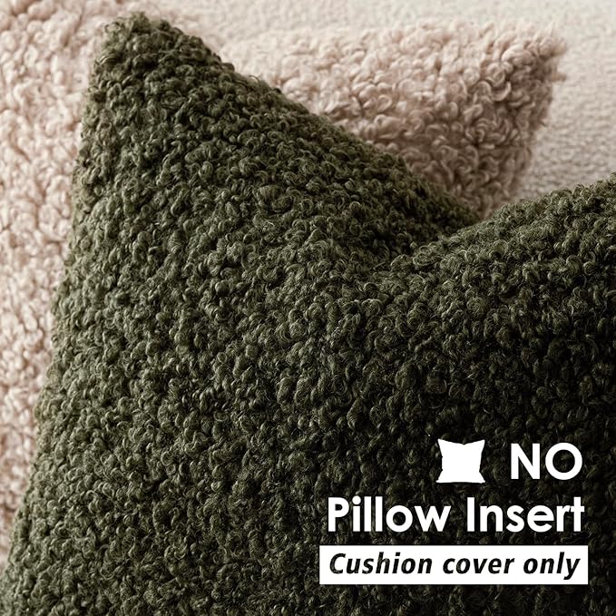 Foindtower 2 Pieces 20x20 Inch Olive Green, Faux Fur Throw Pillow Cover Accent Sherpa Furry Pillow Covers Fuzzy Soft Pillowcases Cozy Sheepskin Decorative Fleece Cushion Case for Bed Couch Living Room