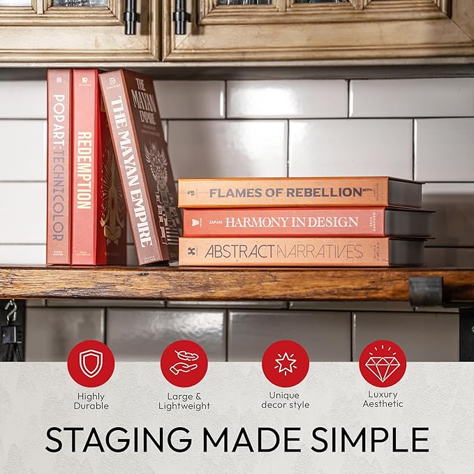 Decorative Books | Orange 10 Book Set with 3 Sizes | Preassembled with Hidden Storage | Perfectly Stackable for Easy Home Staging | Book Decor to Elevate Your Space | Home Decor Made Simple!