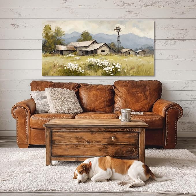 Rural House Wall Art for Living Room Canvas Oil Painting Prints Beautiful Countryside Tranquility Cabin Landscape Art Deco Retro Rustic Artwork Office Bedroom Farmhouse Dining Room Decor Large
