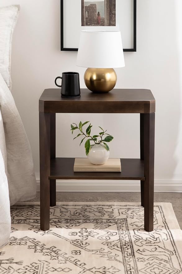 Kate and Laurel Talcott Modern Rectangle Wood Side Table; 22 x 14 x 26; Dark Brown; Transitional Decorative Two-Tier End Table for Use as a Bedroom Nightstand or Living Room Accent