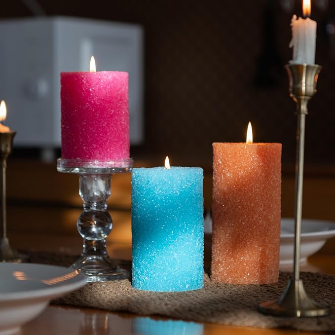 MOZEAL Hand-Poured Granular Texture Decorative Burnt Orange Pillar Candles Set of 3 (3"x4", 5", 6"), Dripless, Unscented, Smokeless, for Fall Fireplace, Thanksgiving Table & Autumn Décor