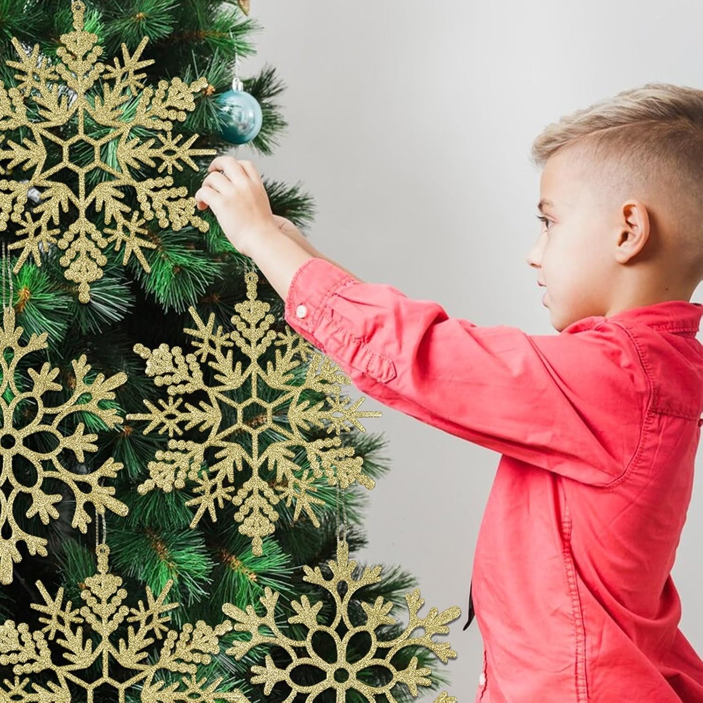 6pcs Large Gold Snowflakes Ornaments 12" Big Plastic Glitter Snowflake for Winter Indoor Outdoor Christmas Tree Window Room Decorations Giant Craft Snowflakes