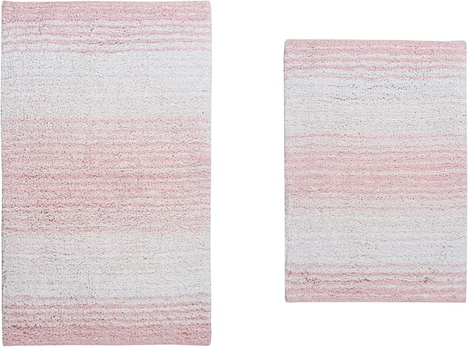 Home Weavers 100% Cotton Gradiation Collection Bathroom Décor | Washable Rug | Bathroom Mat | Kitchen Mat | Bathroom Rug Set | Bath Mat Set | Bath Floor Mat Non Slip, 2 Piece Set(S+M), Pink