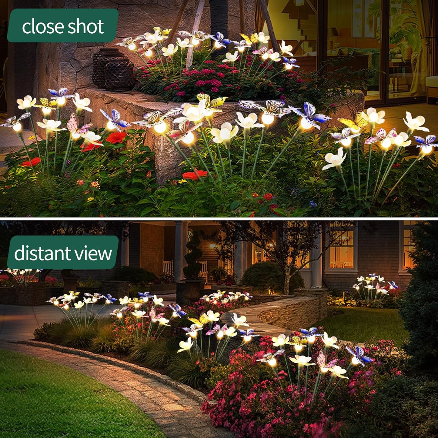 Solar Garden Lights,2packs-16LED,Outdoor Solar Powered Decor for Yard, Patio, Pathway, IP65 Waterproof Butterfly Lights
