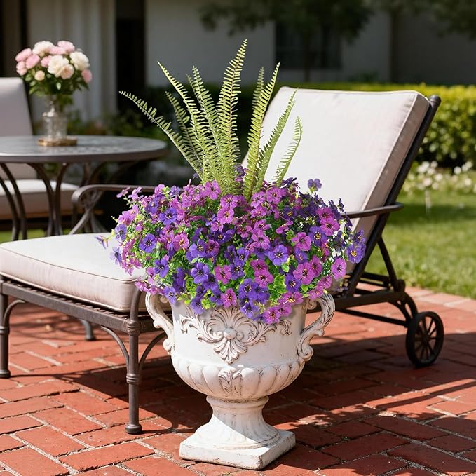 INQCMY Artificial Flowers for Outdoor 12 Pcs Faux Silk Daisy and 1 Pcs Fake Long Leaved Grass UV Resistant Tall Ferns for Home Doorway Courtyard Garden Backyard Decorative