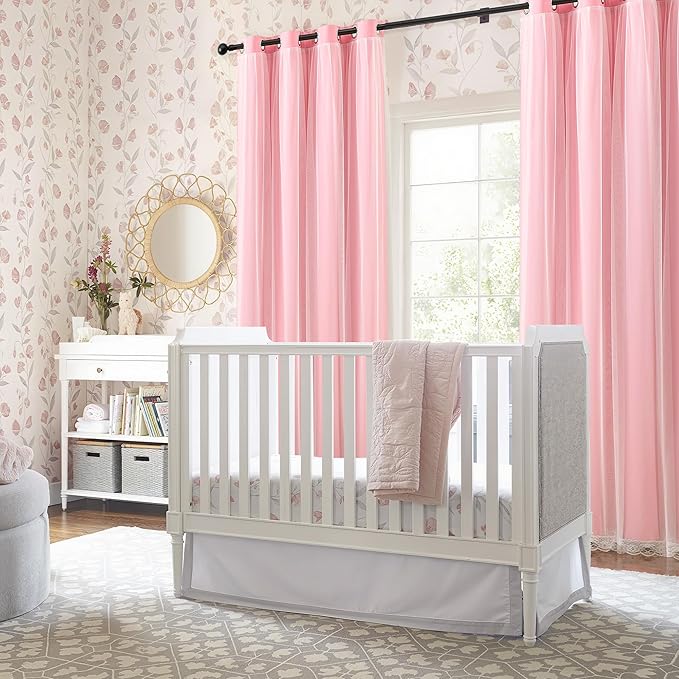 XiDi Full Blackout Pink Curtains with Sheer Overlay Double Layer Curtains for Nursery Girls Bedroom 84 Inches Long 2 Panels Kids Toddler Princess Room Decor Grommet Privacy Window Drapes W34 X L84