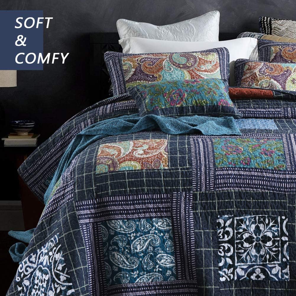 Secgo Twin Size Quilt Size - 100% Cotton Comforter Set Bedding Sets (68 * 86 Inch) with 2 Pillow Shams, Patchwork Reversible Lightweight Bedspread
