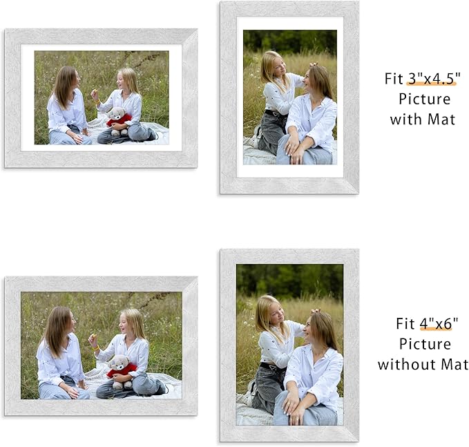 Picrit 4x6 Picture Frame Set of 12, Display 3.5x5 with Mat or 4x6 without Mat, Photo Frames for Wall Mounting or Table Top Display, Silver