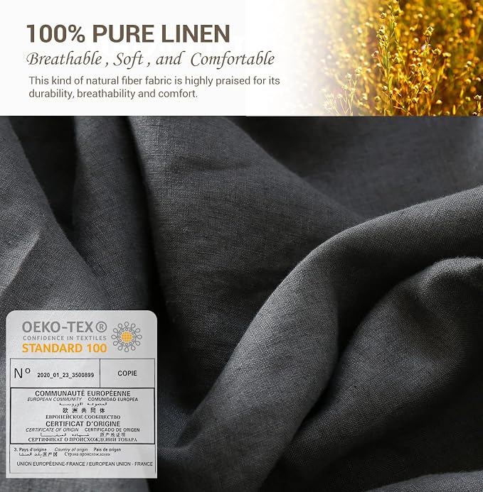 Simple&Opulence 100% French Linen Pillowcase Queen Size-Set of 2- Washed Solid Color Pillow Cases Embroidered -Soft and Durable (Dark Grey, 20''x30'')