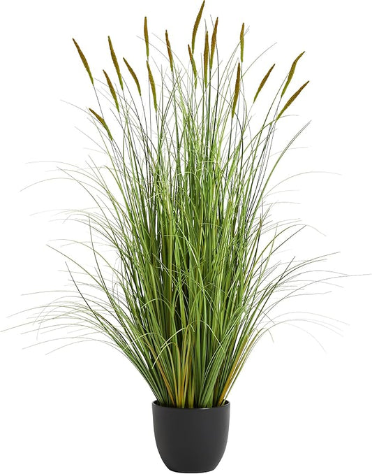 KOL 4ft Artificial Cattail Grass, 47.2in Artificial Indoor Outdoor Fake Onion Plant, Home Office Decor Floor Plants & Flowers in Pot Faux Plant Greenery, Housewarming Gift Reed Grass, Green