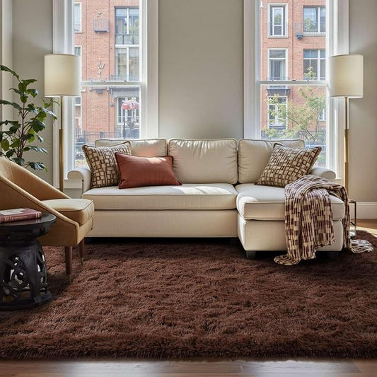 FinRèc 5x8 Dark Brown Rugs for Living Room Bedroom, Fluffy Shaggy Area Rug, Non-Slip Soft Shag Rug for Nursery Kids Room Dorm Room Home Decor, Indoor Plush Floor Carpet