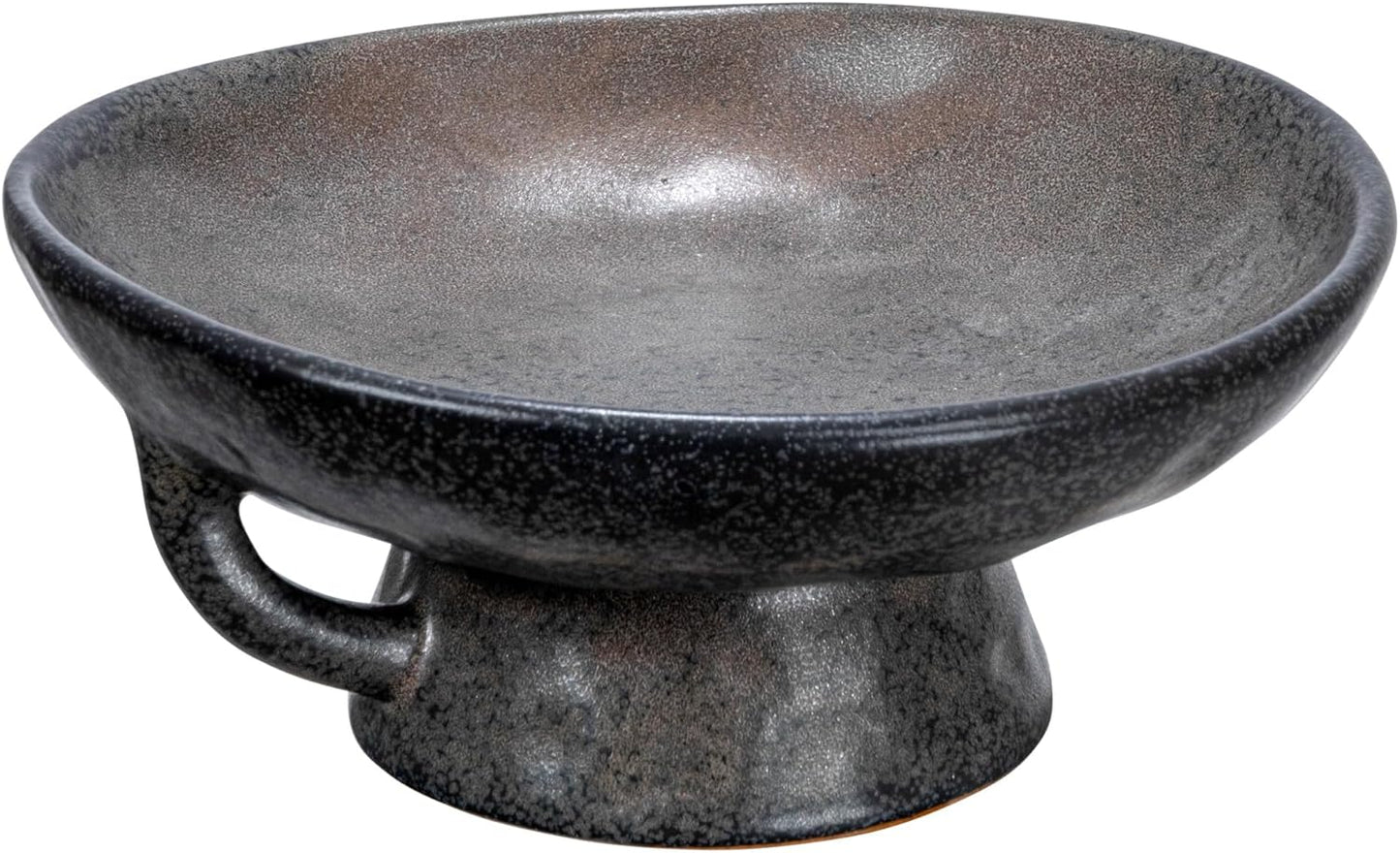 Creative Co-Op Stoneware Bowl with Handle and Base, Black Reactive Glaze