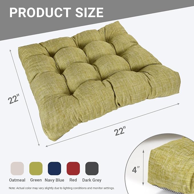 Large Square Floor Cushions Set of 2, 22 x 22 Inch with Non-Slip Bottom, Memory Foam Floor Pillow for Sitting, Meditation & Yoga, Soft Supportive Floor Seating Cushion for Adults & Kids (2, Green)