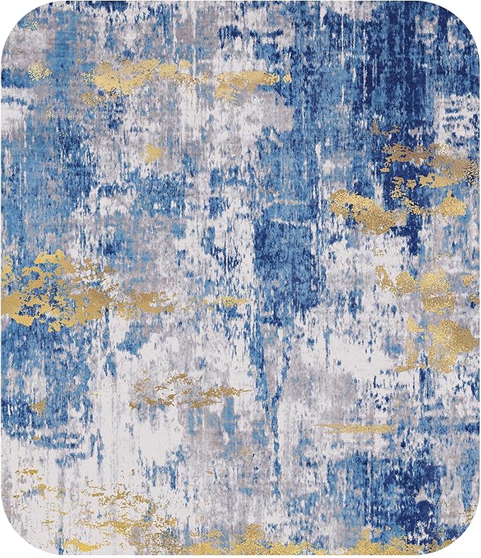 RELEANY Washable Area Rugs 8ft Non-Slip Modern Abstract Soft for Living Room Entryway Bedroom Nursery, Print Pattern, Grey Blue Gold/Golden
