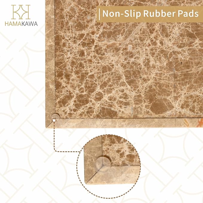 Large Bathroom Vanity Tray, Real Natural Marble Tray 12 inch, Emperador Light Marble Stone Toilet Tank Trays, Modern Dresser Trays, Countertop Organizer for Kitchen Counter, Soap Dispenser