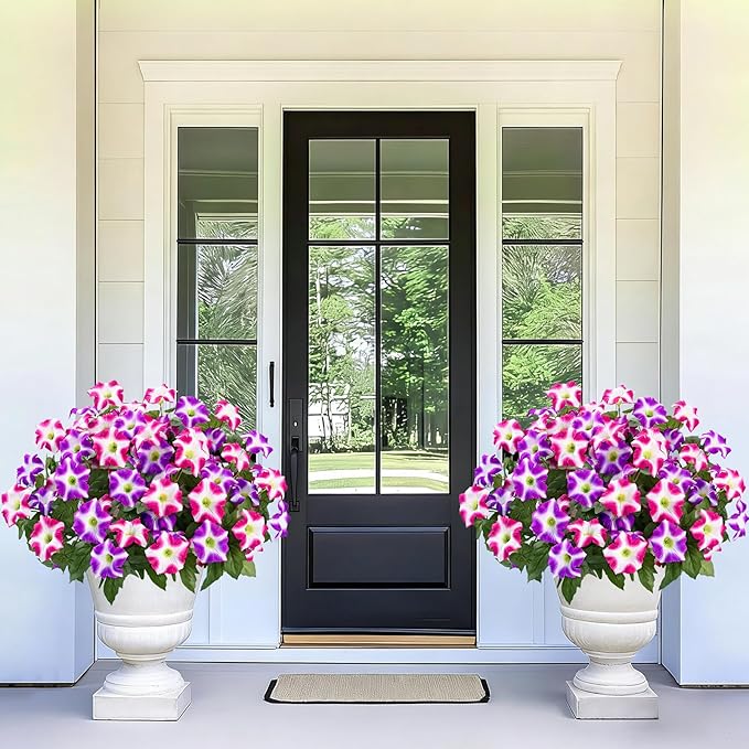 MARTINE MALL Artificial Flowers for Outdoors, 8 Bundles Realistic Fake Outdoor Flowers, UV Resistant Silk Petunia Flower for Outside Look Real Faux Flower Plants for Outdoor Porch, Fuchsia, Rose Red