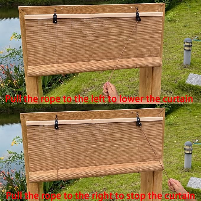 XIUXIU Bamboo Roller Shades Roman Shades for Window Roll Up Blinds for Home Light Filtering Indoor Outdoor Patio A65 W x 63" H