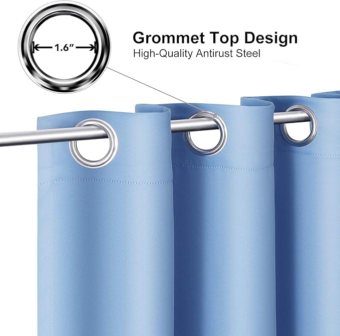 ChrisDowa Room Darkening Curtains 90 Inches Long 2 Panels Set for Living Room, Grommet Thermal Insulated Blackout Curtains for Bedroom (Sky Blue, 52 x 90 Inch)