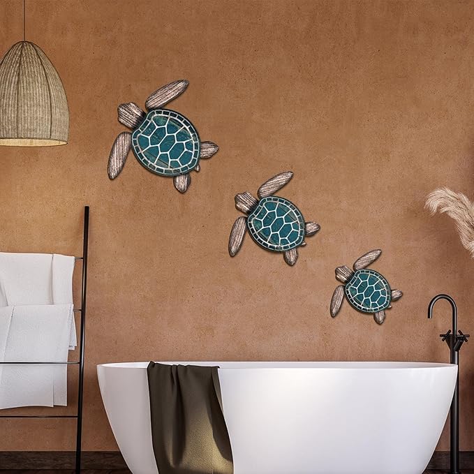 Bucherry 3 Sizes Wooden Sea Turtle Wall Decor Turtle Wall Art Beach Theme Art Decorations Vintage Coastal Ornaments for Pool Home Lake House Bathroom Garden Indoor Outdoor(Wood Color)
