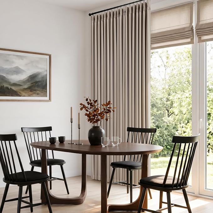 60 Inch Extra Wide 100% Blackout Curtains 108 Inches Long 1 Panel for Bedroom, Burlywood Birch Memory Trained Pleated Thick Linen Thermal Noise Reducing Windows Curtain Light Blocking Drapes 60x108