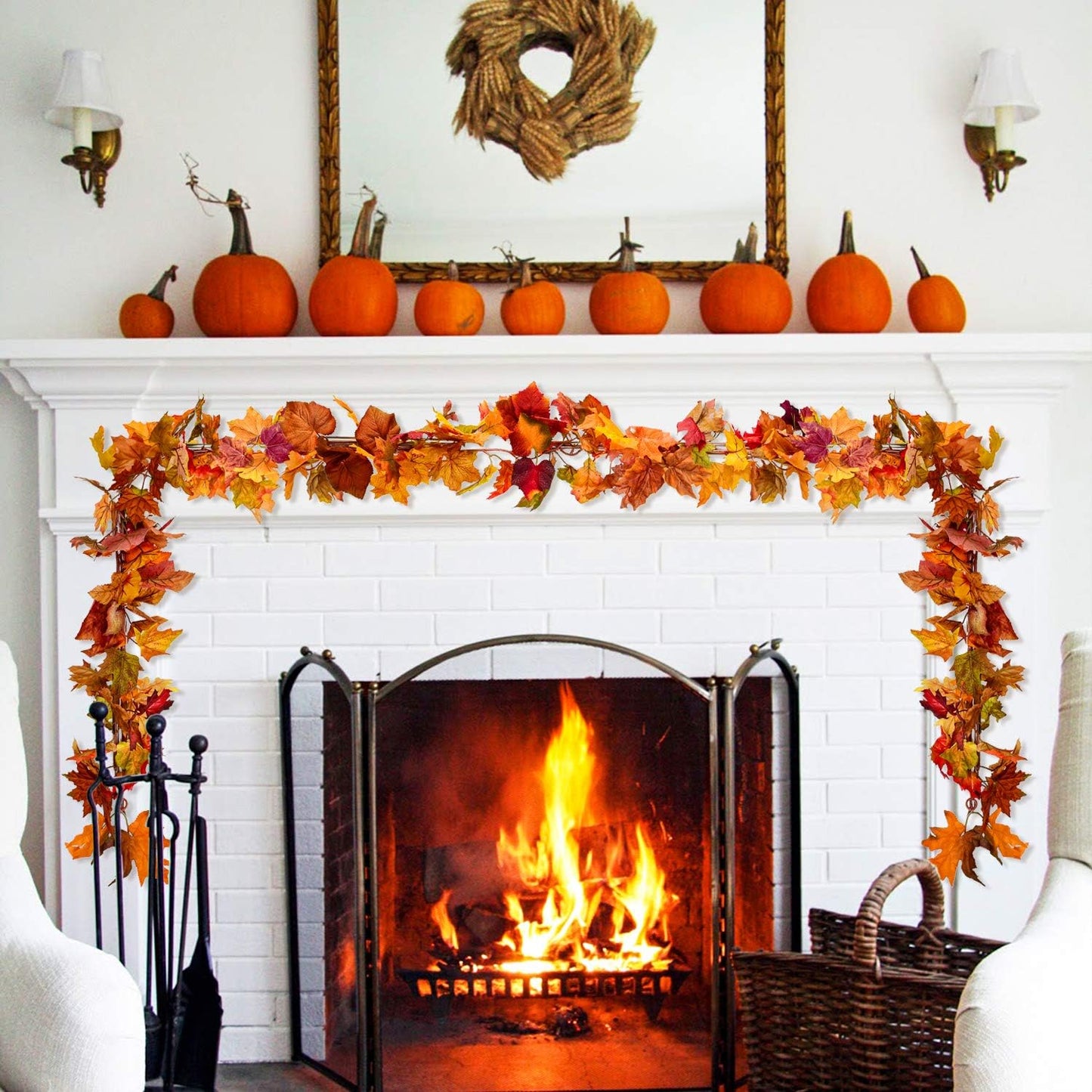 Lvydec 4 Pack Fall Maple Garland - 5.9ft/Strand Artificial Fall Foliage Garland Realistic Maple Leaves Autumn Decor for Home Wedding Halloween Thanksgiving Party (Mixed Color)