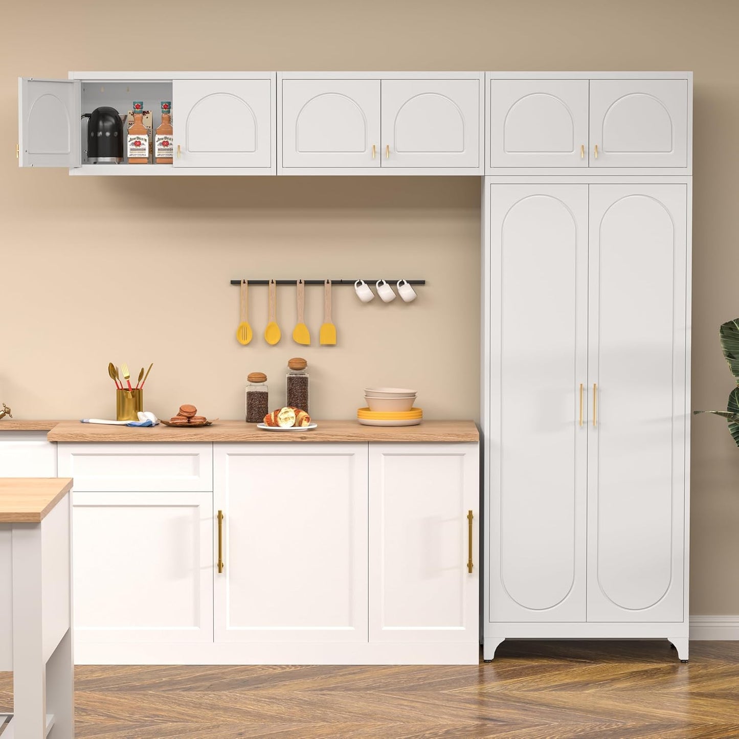 Wall Cabinet with Doors, Small Hanging Cabinet for Kitchen Pantry, Metal Overhead Cabinets for Dining, Living Room, Bathroom, 16" D x 32" W x 15" H, White, Assembly Required