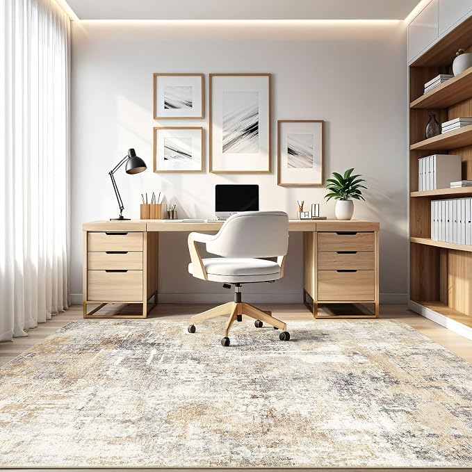Area Rugs 8x12 Living Room: Washable Large Abstract Modern Soft Rugs Stain Resistant Indoor Floor Non Slip Accent Carpet for Bedroom Nursery Playroom Office Dining Room Dorm Home Decor- Gray Gold