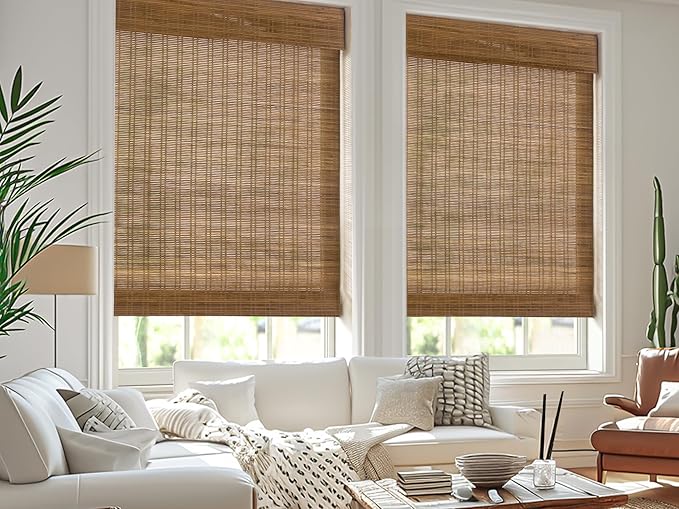 LazBlinds Cordless Bamboo Roman Shades for Windows, 46'' W x 60'' H | Natural Light Filtering Bamboo Window Blinds, Bamboo Blinds for Bedroom Living Room Office Indoor