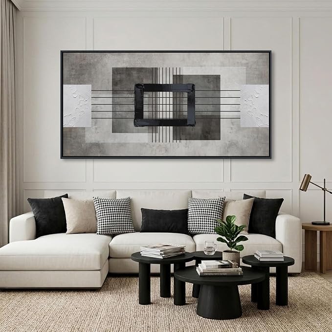 Large Abstract Canvas Wall Art for Living Room - Modern Neutral Beige & Gray Framed Artwork, Minimalist Textured Wall Paintings for Bedroom Decor, Sophisticated Gallery Pictures 20×40IN