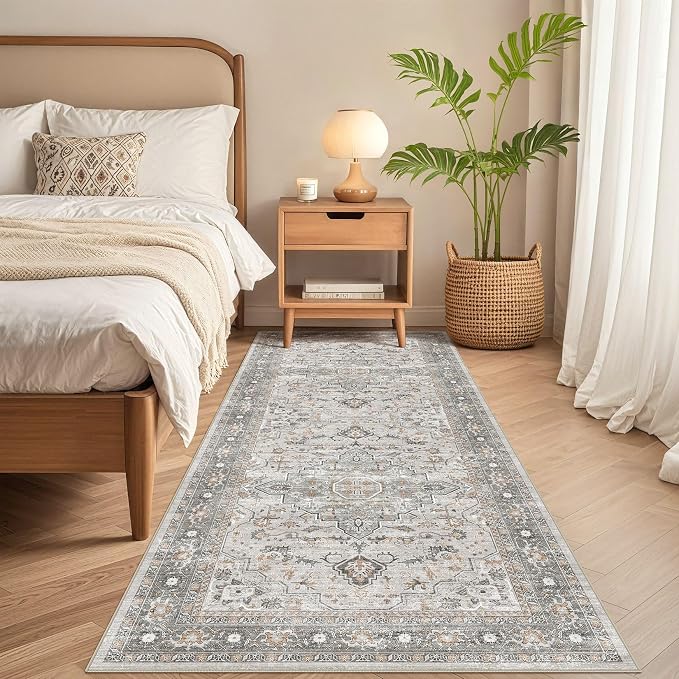 Runner Rug Kitchen Washable Rugs: 3x10 Non-Slip Boho Soft Vintage Stain Resistant Indoor Floor Neutral Farmhouse Throw Carpet for Hallway Bathroom Laundry Room Entryway Bedroom- Taupe