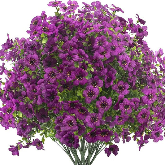 Grunyia Artificial Fake Flowers for Outdoor Spring Decoration, 16 Bundles Faux Silk Colorful UV Resistant Realistic for Outside Porch Patio Home Yard Garden Planters Pots Window Box (Light Purple)
