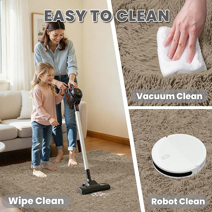 5x7 Area Rug for Living Room, Ultra Soft Fluffy Shag Rugs for Bedroom, Non-Slip Large Fuzzy Plush Rug Indoor Floor Carpet for Nursery Kids Office Dorm Modern Decor, Gray Camel