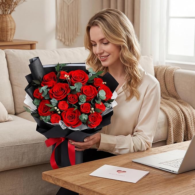 XTYFJGVA 16 Preserved Red Roses Bouquet, Flowers for Delivery, Real Roses That Last 1-3 Years, Birthday Gifts for Women, Forever Flower Gifts for Mom, Wife, Grandma, Her on Mothers Day, Anniversary