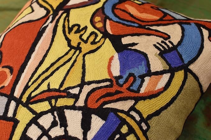Abstract Pillow Cover by Alfred Gockel Modern Pillowcase Couch Wild Party Musical Cushion Mid Century Throw Pillowsham Modern Chair Cushion Hand Embroidered Wool Size 18x18