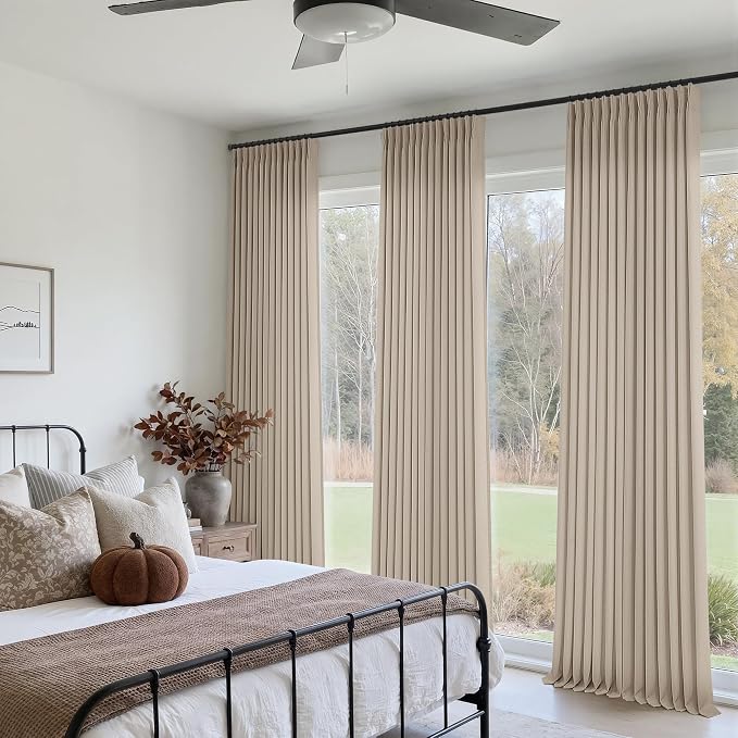 Burlywood Linen Pinch Pleated Curtains 90 Inch Length 2 Panels for Living Room Pinch Pleat Curtains Back Tab Light Filtering Tan Taupe Semi Sheer Neutral Drape for Bedroom Dining Room Window 40x90