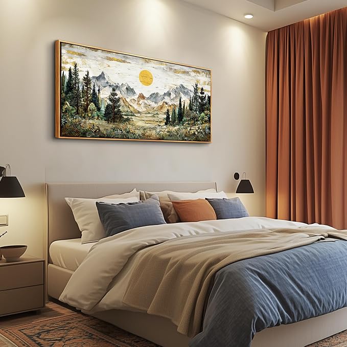 XIGUANGART Forest Wall Art,Wall Decor for Living Room,Mountain Pictures,Large Framed Canvas Print Wall Art,Nature Artwork,Modern Rustic Farmhouse Landscape Paintings for Bedroom Office Home Decoration