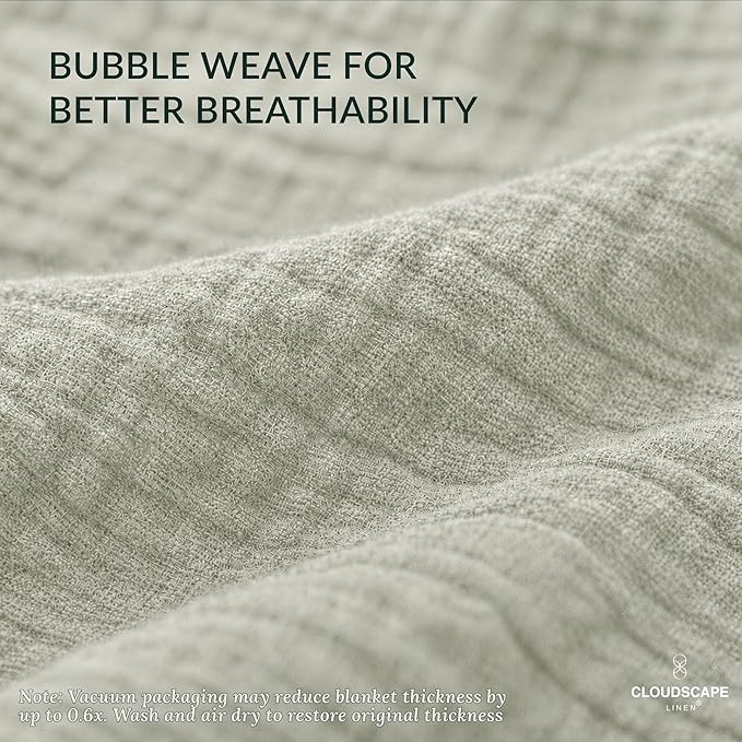 CLOUDSCAPE 4 Layer Muslin Blanket for Adults - 100% Cotton Blanket Queen Size Bedding - 92"x92" Fits Up to Full Size Bed - All-Season Lightweight Soft Gauze, Breathable Summer Blankets - Sea Foam