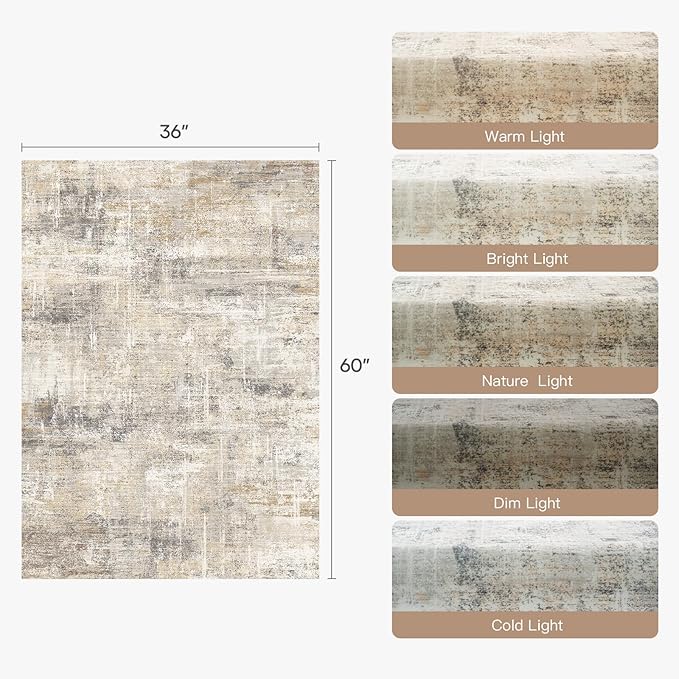 Lofus 3x5 Area Rug for Entryway, Gold Abstract Non Slip Area Rugs for Kitchen, Washablee Soft Rugs for Bedroom, Living Room, Tool Room Nursery Kids Room Decor