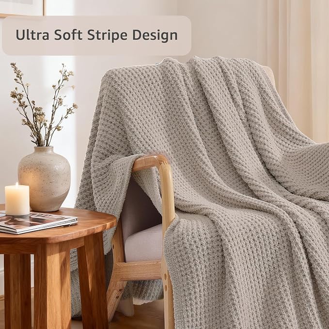 WRENSONGE Soft Checkered Throw Blanket for Couch-Cozy Warm Knitted Blankets | Lightweight Warm Fluffy Decor for Women, Mom, Her & Girls, Sofa, Chair, Bed, 50x60in, Sand
