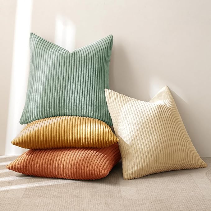 MIULEE Boho Farmhouse Throw Pillow Covers 24x24 Inch Set of 4 Summer Modern Natural Decorative Cushion Covers Soft Corduroy Spring Decor for Couch Bed Sofa Living Room Orange Teal Gradient Series
