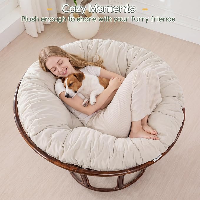 HIGOGOGO Papasan Chair Cushion with Chenille Cover (Without Chair), Soft Supportive Cushion, Beige, 48 x 48 Inch
