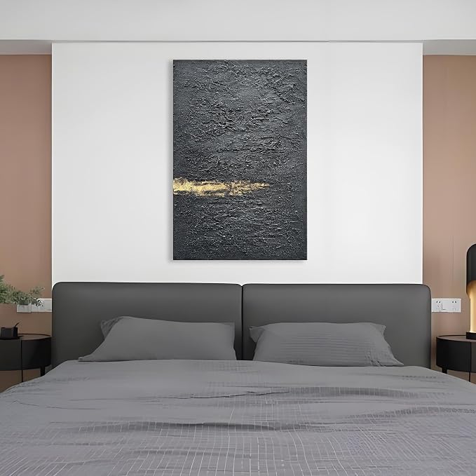 Hand Painted 36x24 inch Black and Gold Abstract Wall Decoration Oil Painting Thick Texture Minimalist Art