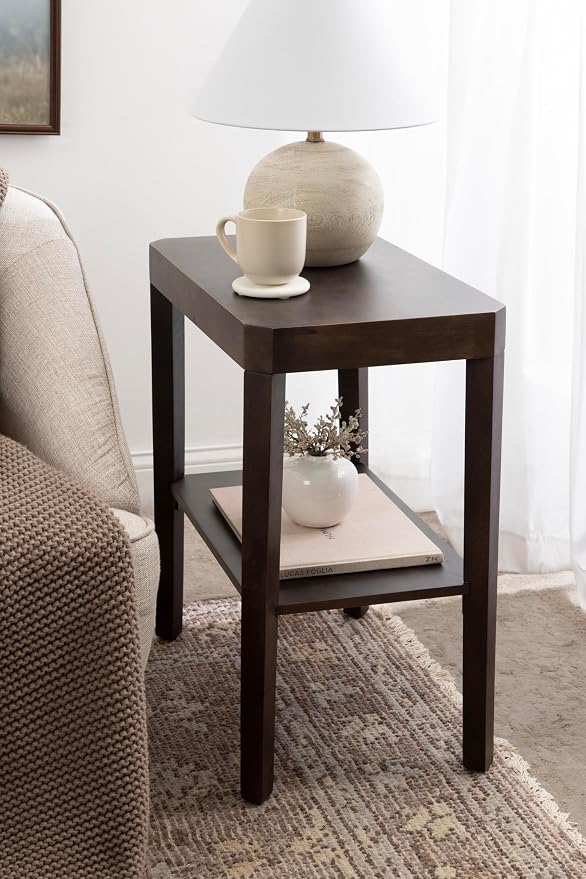 Kate and Laurel Talcott Modern Rectangle Wood Side Table; 22 x 14 x 26; Dark Brown; Transitional Decorative Two-Tier End Table for Use as a Bedroom Nightstand or Living Room Accent