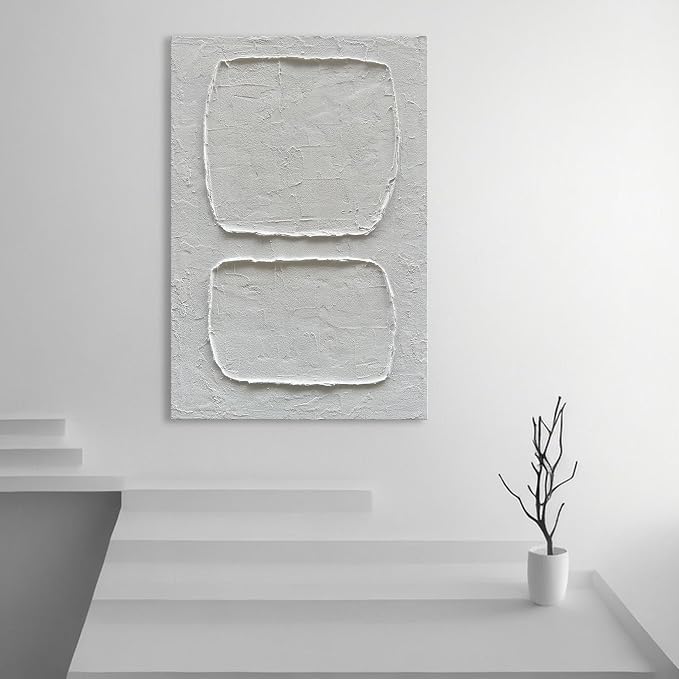 Hand Painted Modern White Minimalist Art Oil Painting Contemporary Abstract Art Painting 36x24 inch Wall Art Deco Painting