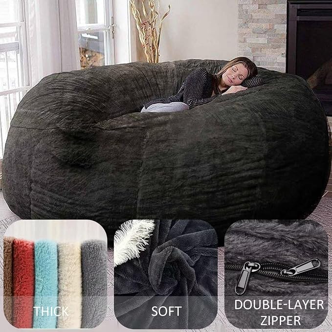 BCU 6FT Bean Bag Chair for Adults and Kids Without Filler Giant Stuffed Animal Storage Cover Soft Faux Fur Floor Chair Cover for Bedroom Living Room, Rose Red