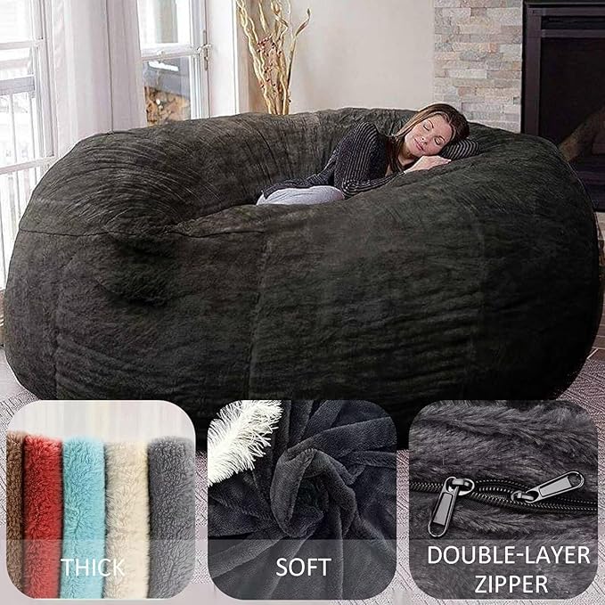 BCU Oversized Bean Bag Cover Comfy Beanbag Chair for Adults Without Filler Faux Fur Lazy Sofa Cover for Living Room Chairs, Apple Green, 5FT
