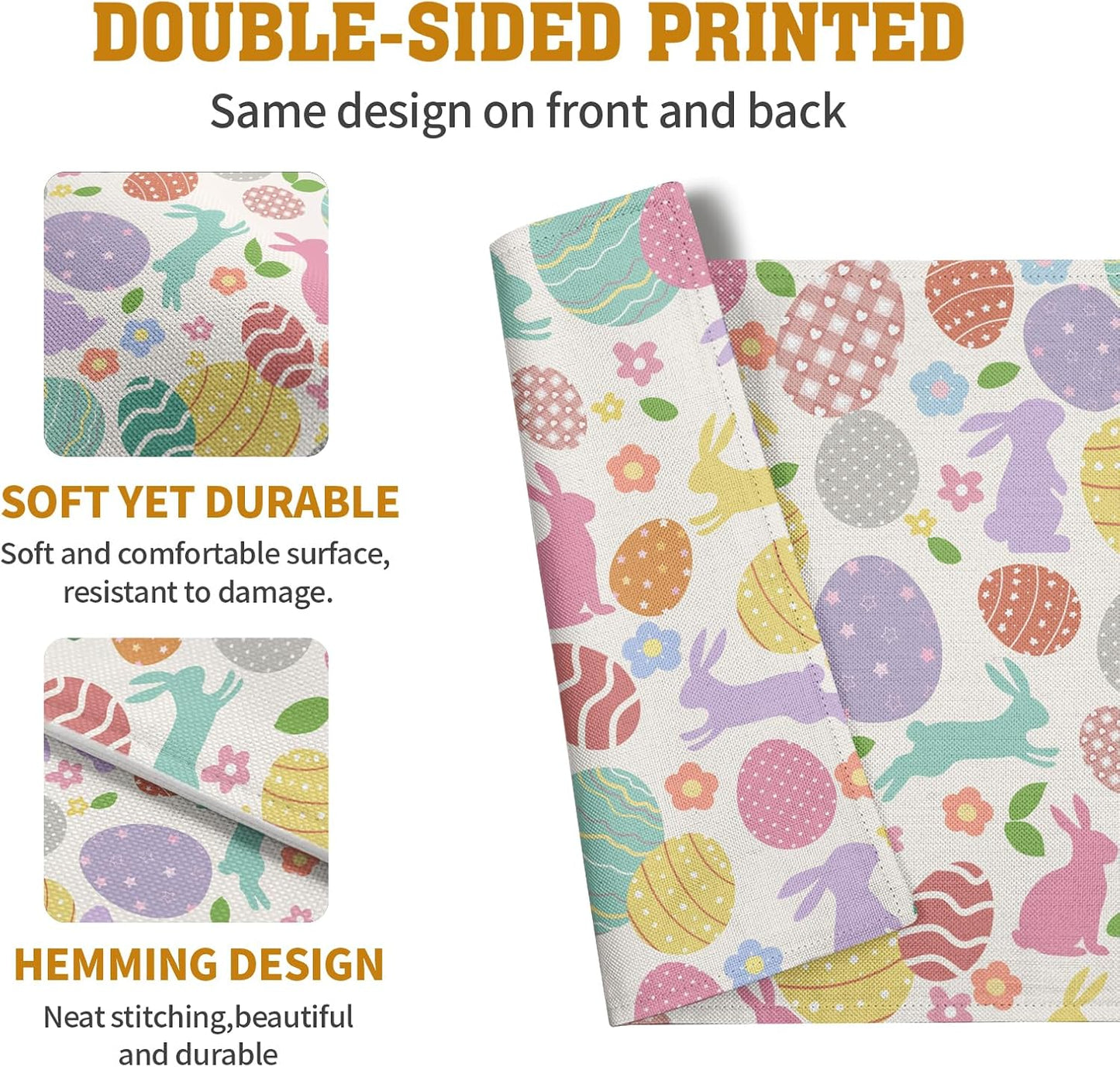 Easter Eggs Bunny Floral Placemats Set of 4 Watercolor Egg Floral Place Mat 12x18 Inch Seasonal Spring Colorful Washable Linen Table Mats for Party Kitchen Dining Outdoor Indoor Decor