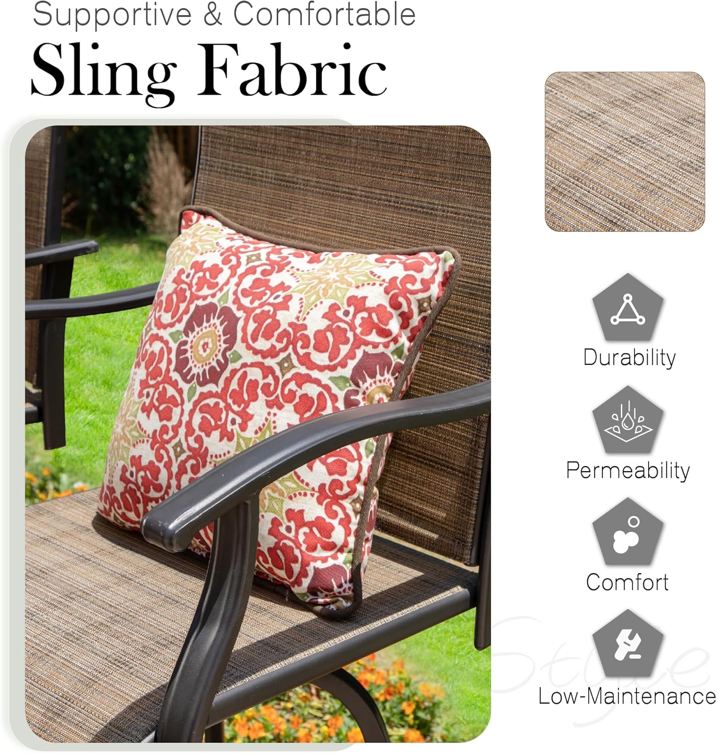 Sophia & William Outdoor Bar Set, Patio Bar Table and Chairs Set, Bar Height Patio Set - 4 x Swivel Bar Chairs(Brown), 1 x Rectangular Bar Table(Wood-Like)