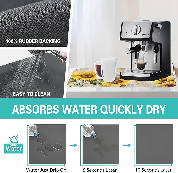 Fun Coffee Mat 19inx12in,Coffee Bar Mat for Countertops,Absorbent Hide Stain Anti-Slip Coffee Bar Accessories Fit Under Coffee Machine Mat,dish Drying Mats for Kitchen